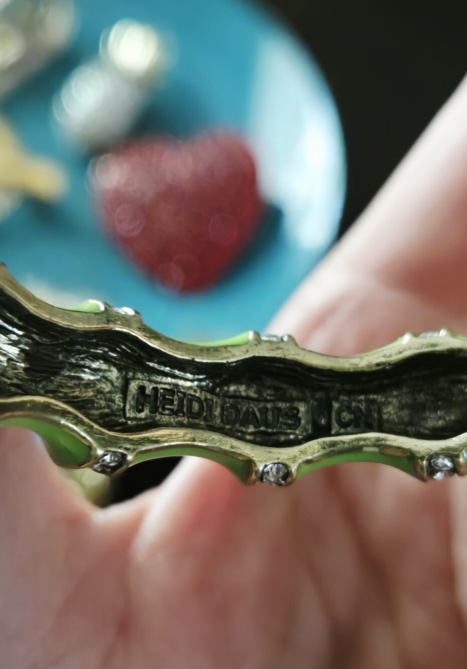 Heidi Daus Neon Green Enamel Bamboo-Style Hinged Bracelet with Clear Crystals - Picture 4 of 16